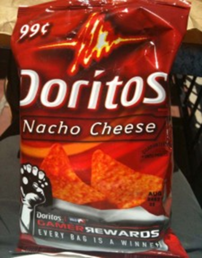 INGREDIENTS: Whole corn, vegetable oil (corn, soybean, sunflower and/or Canola oil), salt, cheddar cheese (milk, cheese cultures, salt, enzymes), maltodextrin, wheat flour, whey, monosodium glutamate, buttermilk, romano cheese (Part-skim cow’s milk, cheese cultures, salt, enzymes). Whey Protein concentrate, onion powder, partially hydrogenated soybean and cottonseed oil, corn flour, lactose, natural and artificial flavor, dextrose, tomato powder, spices, lactic acid, artificial color, including Yellow 6 dye, Yellow 5 dye, Red 40 dye), citric acid, sugar, garlic powder, red and green bell pepper powder, sodium caseinate, disodium inosinate, disodium guanylate, nonfat milk, whey protein isolate, and corn syrup solids.  CONTAINS MILK AND WHEAT INGREDIENTS.